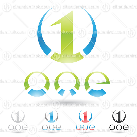Green and Blue Abstract Logo Icon of Number 1 with a Spiky Circle