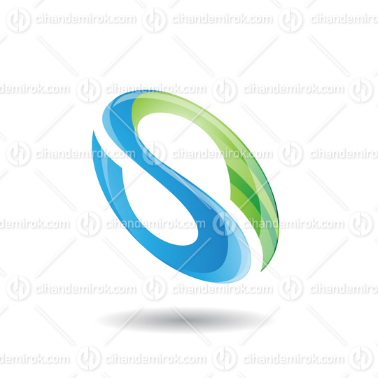 Green and Blue Abstract Oval Curvy Letter S Icon