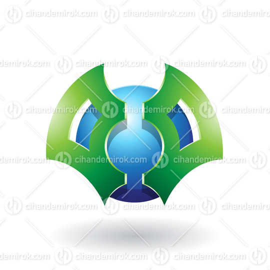 Green and Blue Abstract Sphere with Futuristic Bat Shaped Blades