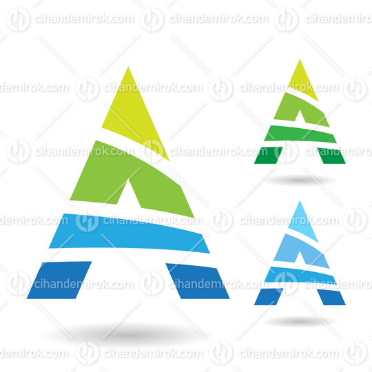 Green and Blue Abstract Striped Icons for Letter A