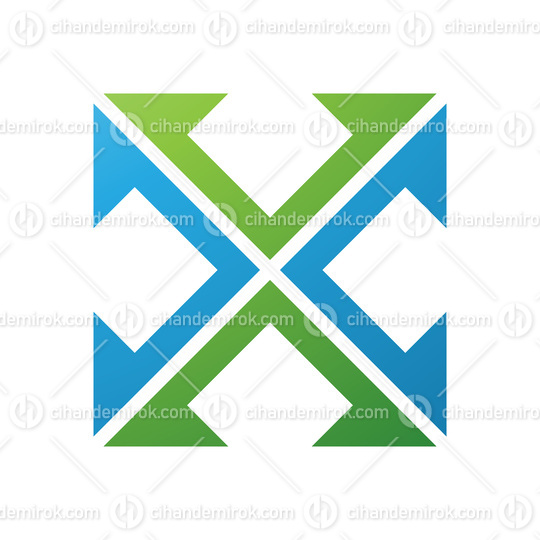 Green and Blue Arrow Square Shaped Letter X Icon