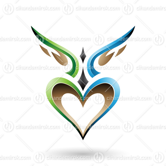 Green and Blue Bird Like Winged Heart with a Shadow