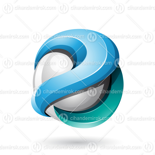 Green and Blue Bold Metallic Glossy 3d Sphere Vector Illustration