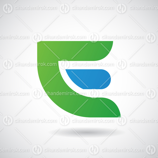 Green and Blue Bold Round Thick Logo Icon of Letter E