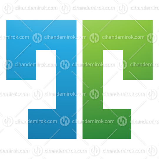 Green and Blue Bold Split Shaped Letter T Icon
