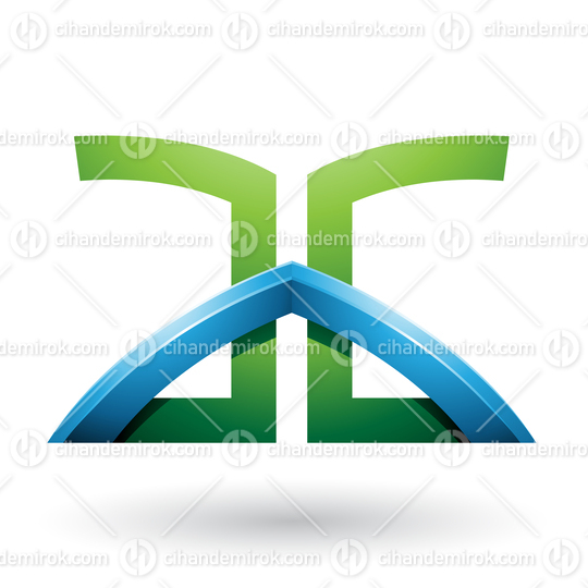 Green and Blue Bridged Letters of A and G Vector Illustration