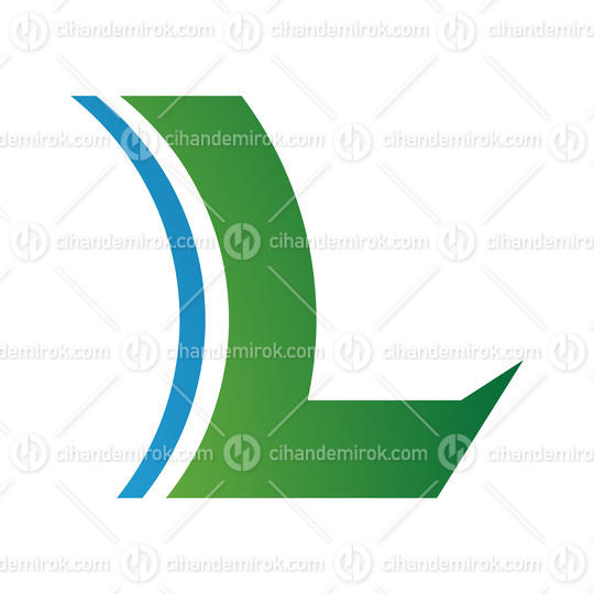 Green and Blue Concave Lens Shaped Letter L Icon