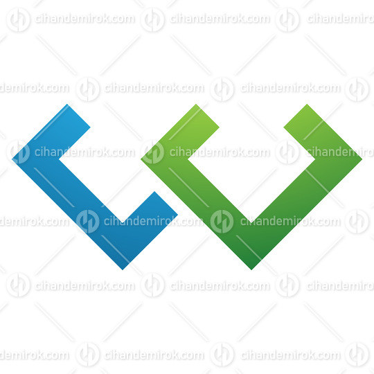 Green and Blue Cornered Shaped Letter W Icon