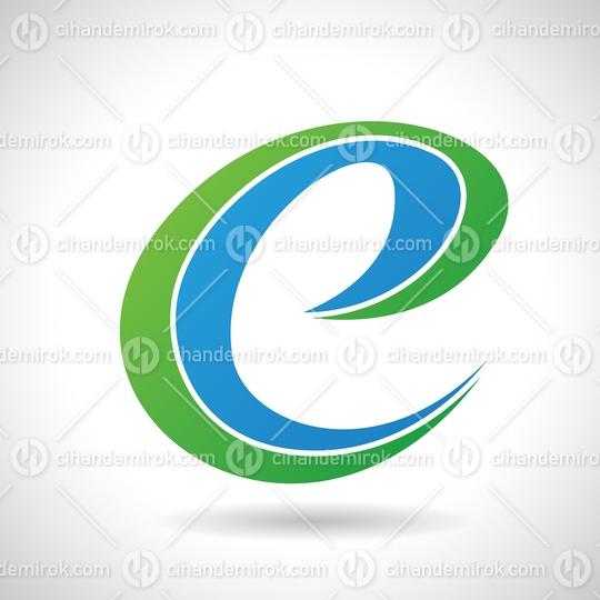 Green and Blue Curvy Retro Striped Lowercase Letter E