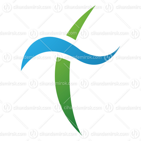 Green and Blue Curvy Sword Shaped Letter T Icon
