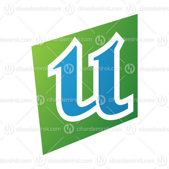 Green and Blue Distorted Square Shaped Letter U Icon