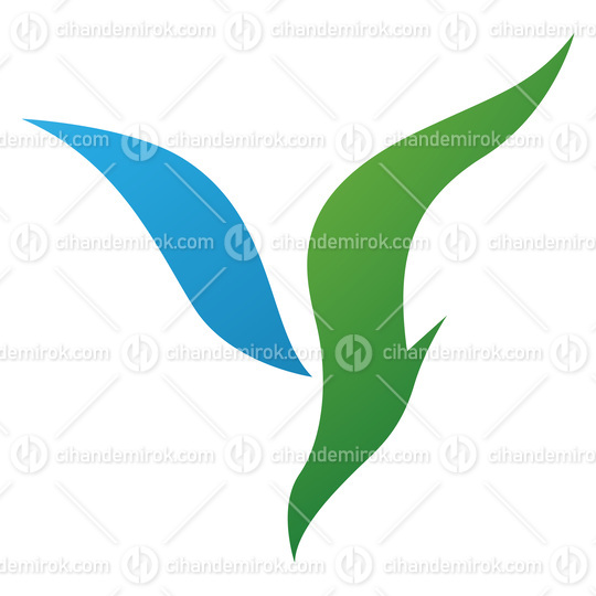 Green and Blue Diving Bird Shaped Letter Y Icon