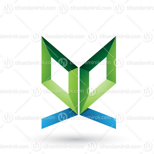 Green and Blue Double Sided Butterfly Like Letter E