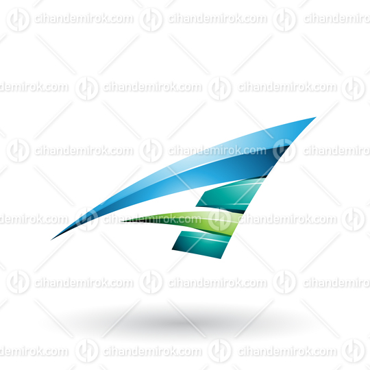 Green and Blue Dynamic Glossy Flying Letter A Vector Illustration