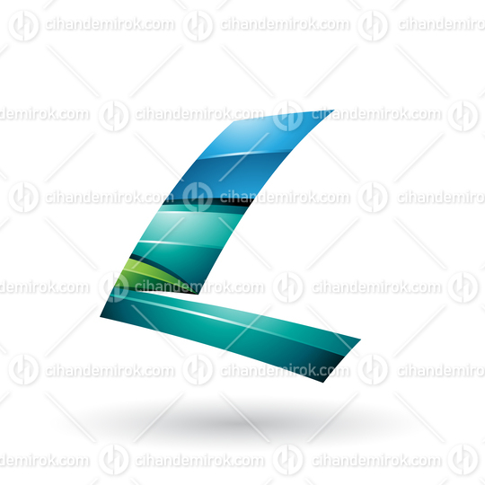 Green and Blue Dynamic Glossy Flying Letter L Vector Illustration