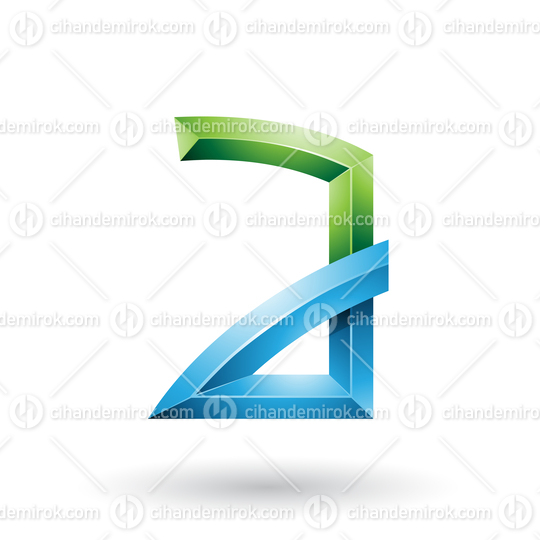 Green and Blue Embossed Letter A with Bended Joints