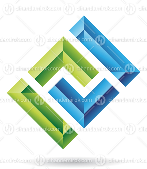 Green and Blue Embossed Rectangular Frame Abstract Logo Icon