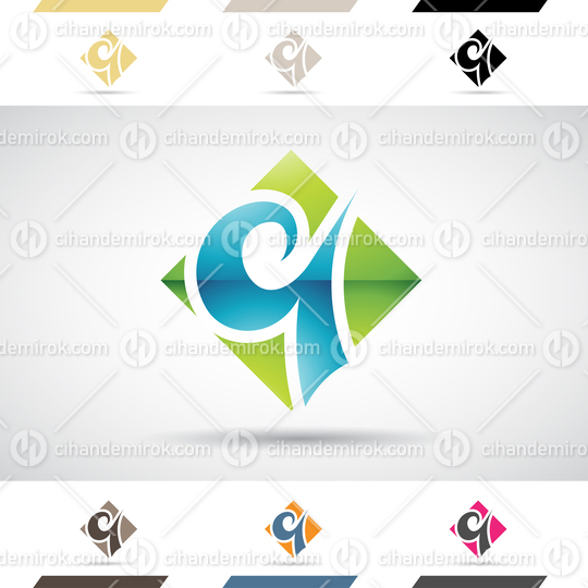Green and Blue Glossy Abstract Logo Icon of Curvy Lowercase Letter Q