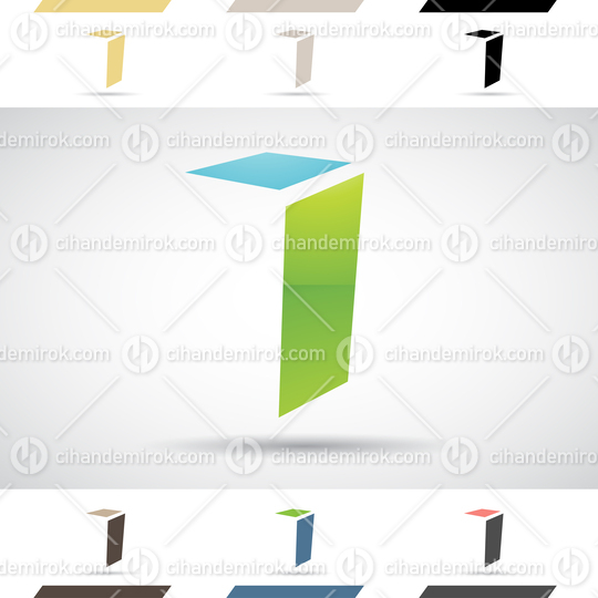 Green and Blue Glossy Abstract Logo Icon of Letter I with a Folded Dot