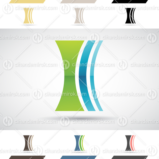 Green and Blue Glossy Abstract Logo Icon of Letter I with Bowed Stripes 