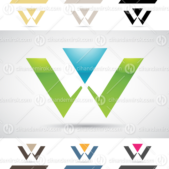 Green and Blue Glossy Abstract Logo Icon of Letter W with a Triangle