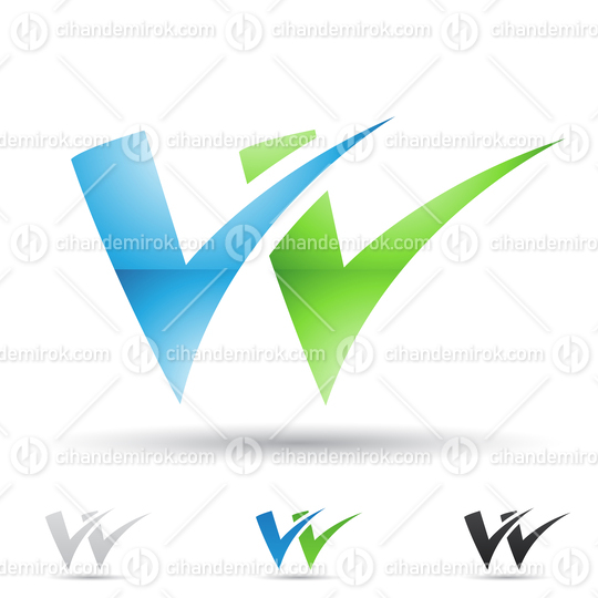 Green and Blue Glossy Abstract Logo Icon of Letter W with Tick Marks