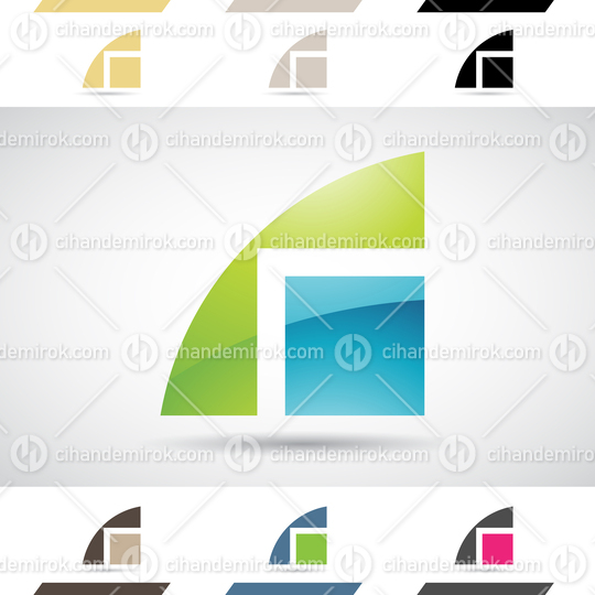 Green and Blue Glossy Abstract Logo Icon of Lowercase Letter R with a Square
