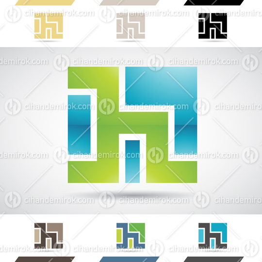 Green and Blue Glossy Abstract Logo Icon of Maze Like Square Letter H