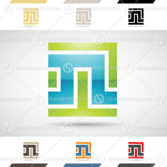 Green and Blue Glossy Abstract Logo Icon of Maze Shaped Square Letter N