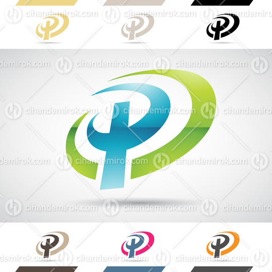 Green and Blue Glossy Abstract Logo Icon of Round Oval Spiky Letter P