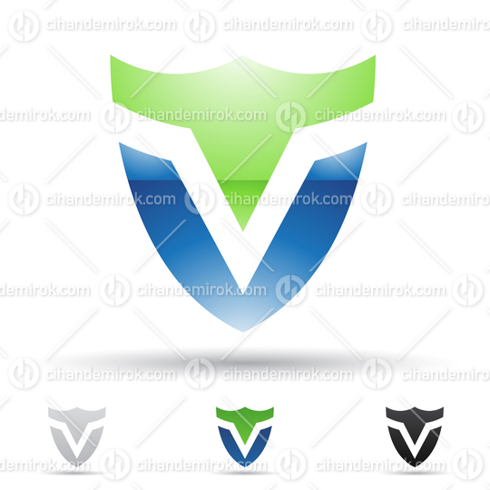 Green and Blue Glossy Abstract Logo Icon of Shield Like Letter V