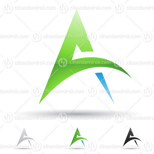 Green and Blue Glossy Abstract Logo Icon of Spiky Letter A