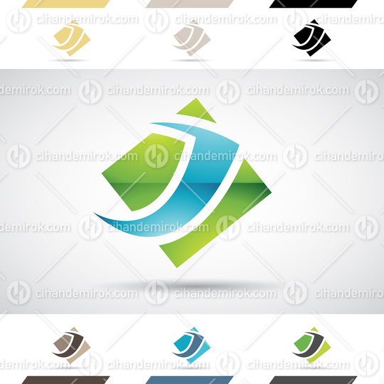 Green and Blue Glossy Abstract Logo Icon of Spiky Letter J with a Square