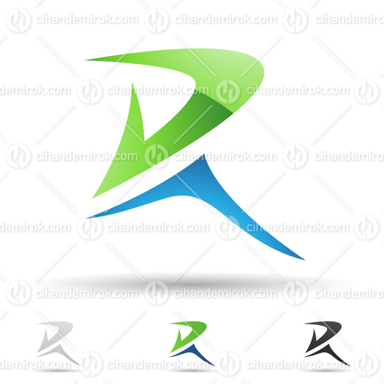 Green and Blue Glossy Abstract Logo Icon of Spiky Letter R