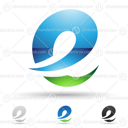 Green and Blue Glossy Abstract Logo Icon of Spiky Round Letter E