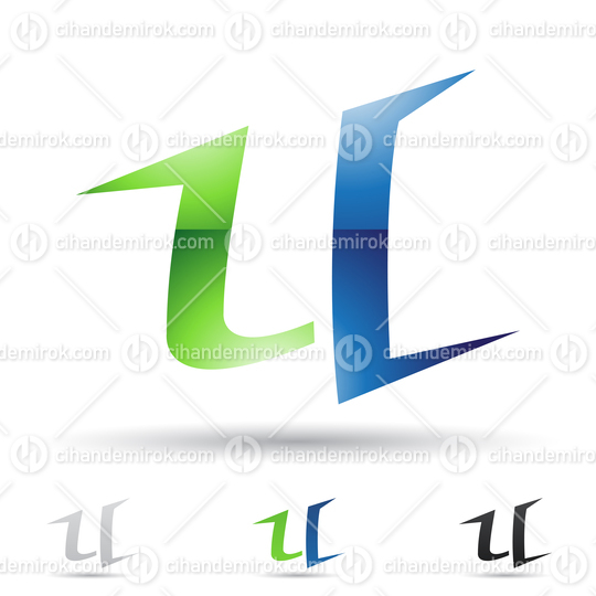 Green and Blue Glossy Abstract Logo Icon of Spiky Slim Letter U