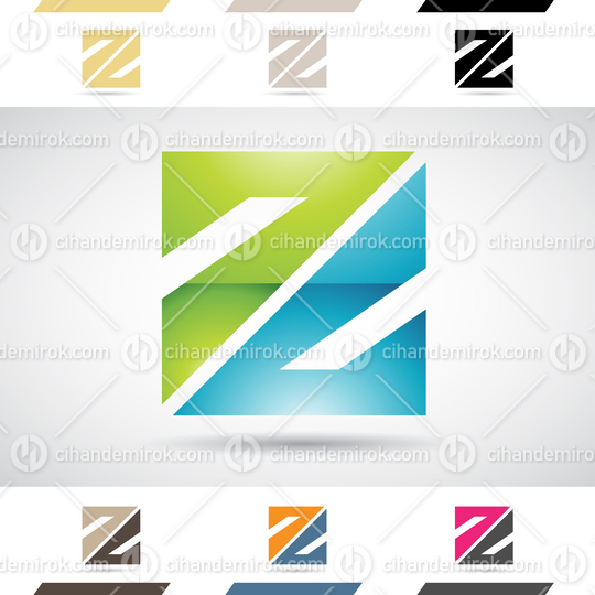 Green and Blue Glossy Abstract Logo Icon of Square Letter Z with Triangles 