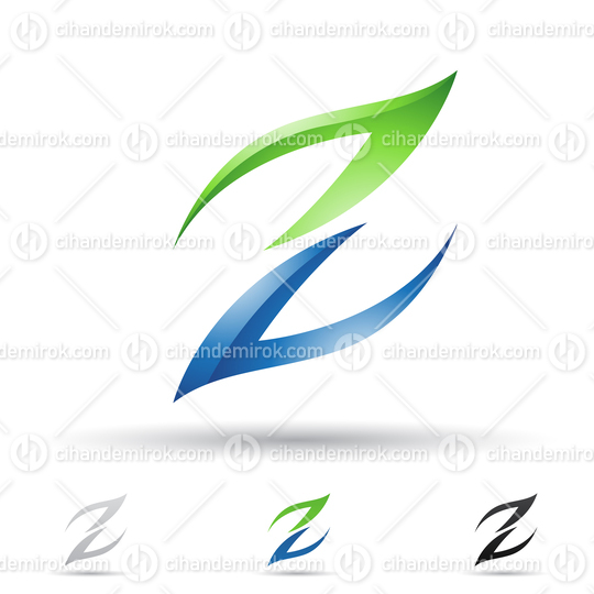 Green and Blue Glossy Abstract Logo Icon of Thin Letter Z with Spiky Curves