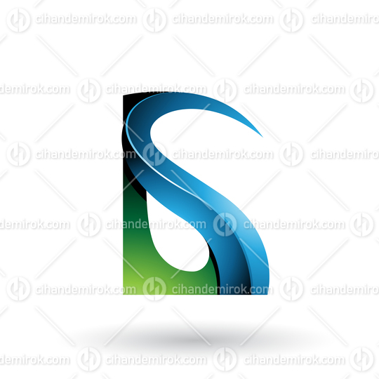 Green and Blue Glossy Curvy Embossed Letter G Vector Illustration