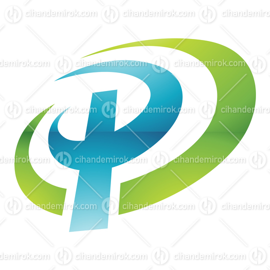 Green and Blue Glossy Oval Spiky Letter P Logo Icon - Bundle No: 064
