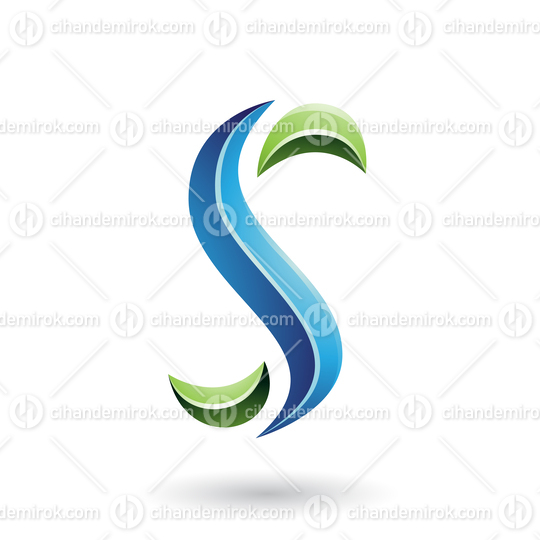 Green and Blue Glossy Snake Shaped Letter S Vector Illustration
