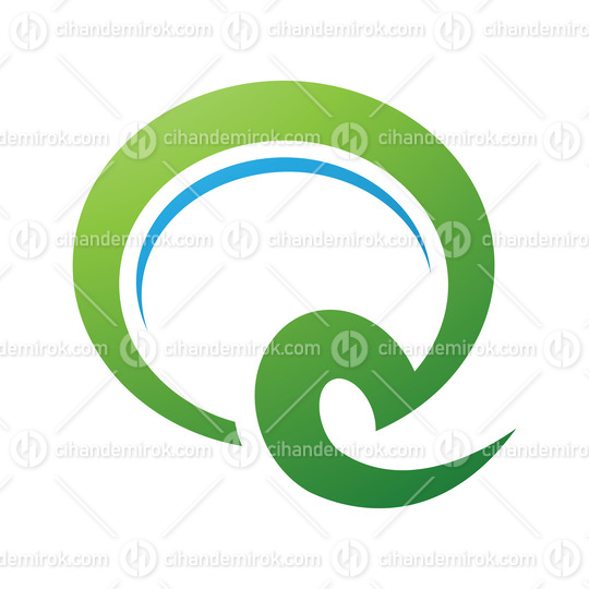 Green and Blue Hook Shaped Letter Q Icon