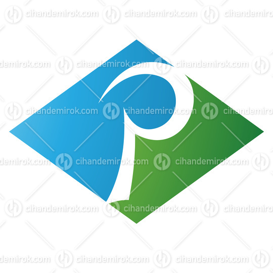 Green and Blue Horizontal Diamond Letter P Icon