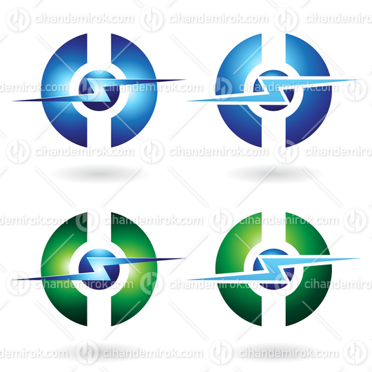 Green and Blue Horizontal Thunder Shapes with Split Circles