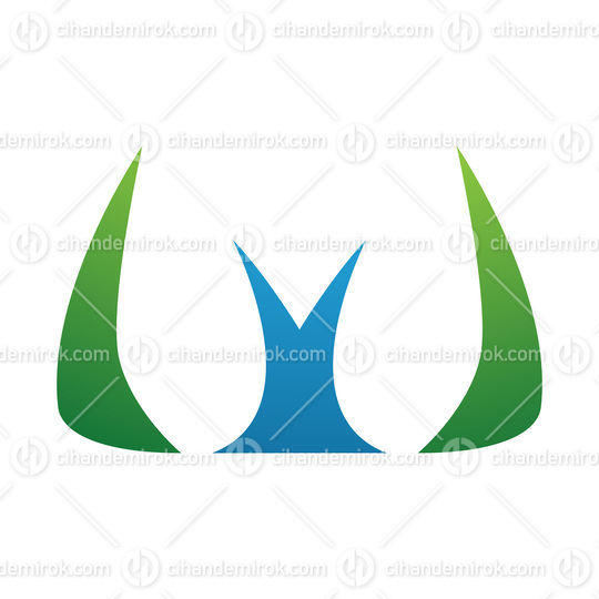 Green and Blue Horn Shaped Letter W Icon