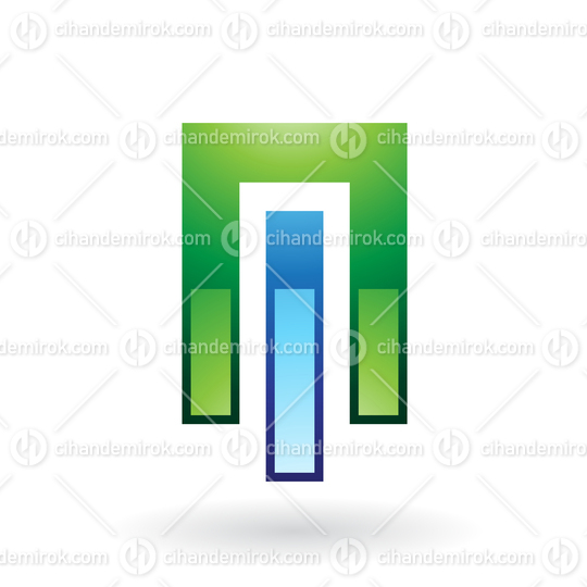 Green and Blue Intertwined Rectangular Shapes for Letter M
