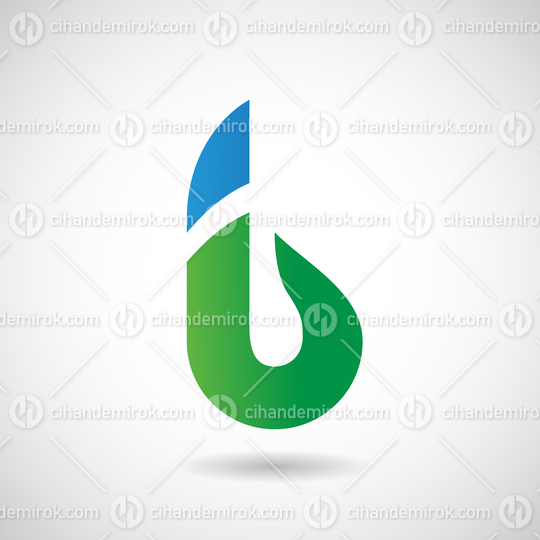 Green and Blue Key Shaped Bold Round Logo Icon of Letter B