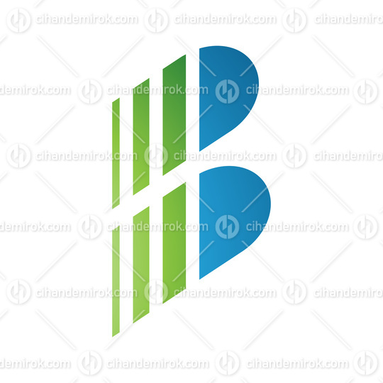 Green and Blue Letter B Icon with Vertical Stripes