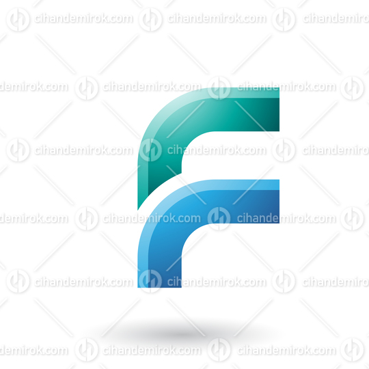 Green and Blue Letter F with Round Corners Vector Illustration