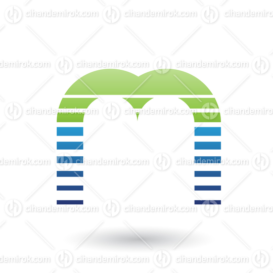 Green and Blue Letter M Icon with Horizontal Stripes Vector Illustration
